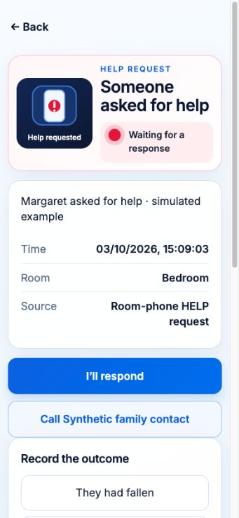 Actual browser app HELP alert with a generic notification illustration and simulated event